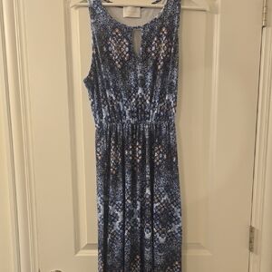 French Grey Blue and White Patterned Maxi Dress